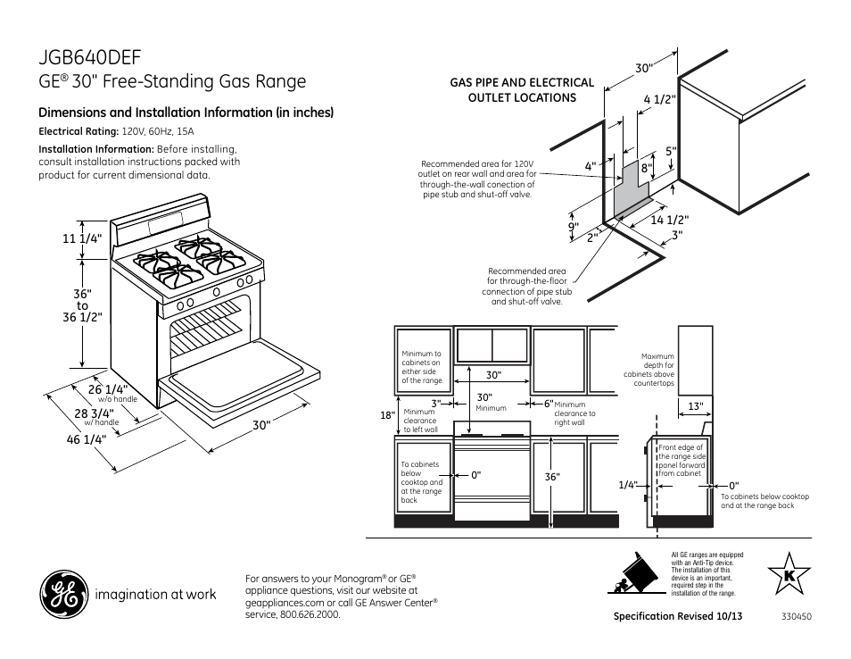 GE JGB640DEFWW User Manual | 2 pages