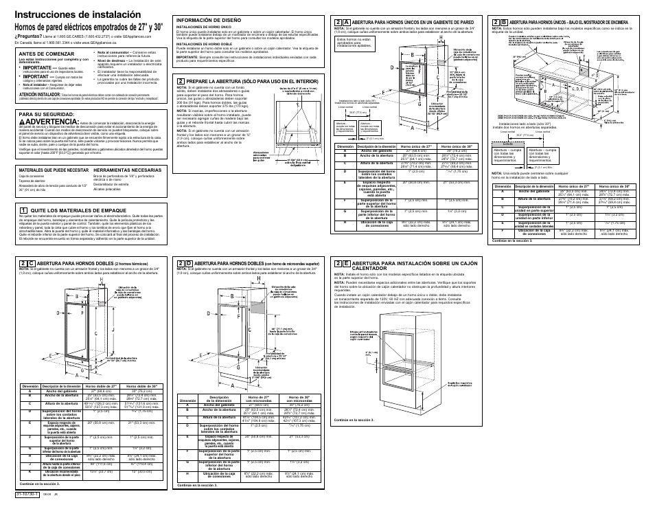 Advertencia | GE PT970SRSS User Manual | Page 3 / 4