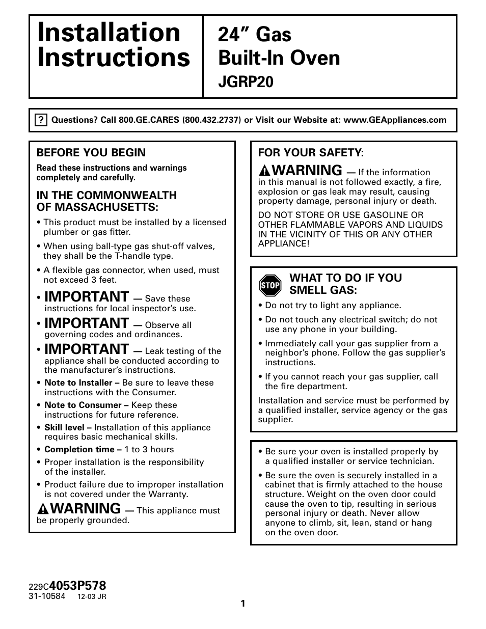 GE JGRP20WEJWW User Manual | 20 pages