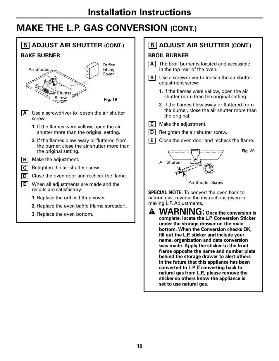 English, Warning, Cont.) | GE JGRP20WEJWW User Manual | Page 10 / 20