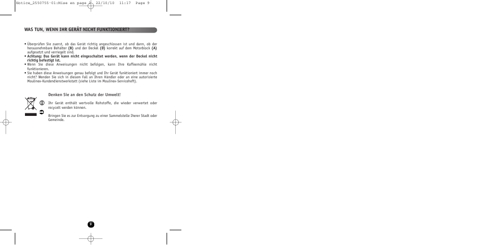 Was tun, wenn ihr gerät nicht funktioniert | Moulinex KAFFEEMÜHLE AR100G User Manual | Page 11 / 38