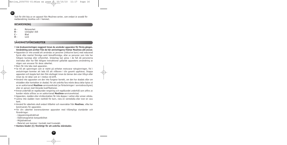Beskrivning säkerhetsföreskrifter | Moulinex KAFFEEMÜHLE AR100G User Manual | Page 18 / 38