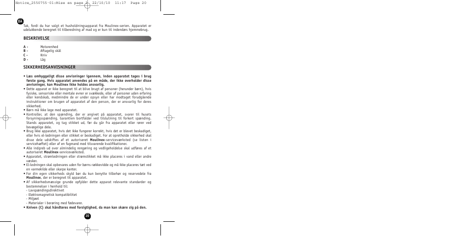 Beskrivelse sikkerhedsanvisninger | Moulinex KAFFEEMÜHLE AR100G User Manual | Page 22 / 38