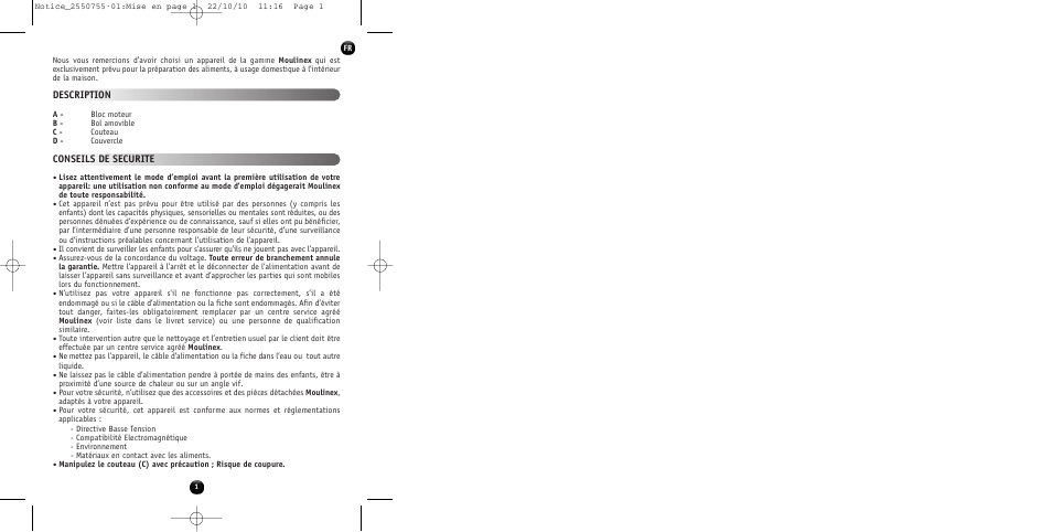 Description conseils de securite | Moulinex KAFFEEMÜHLE AR100G User Manual | Page 3 / 38