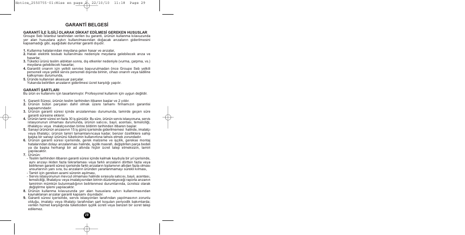 Garanti belgesi | Moulinex KAFFEEMÜHLE AR100G User Manual | Page 31 / 38
