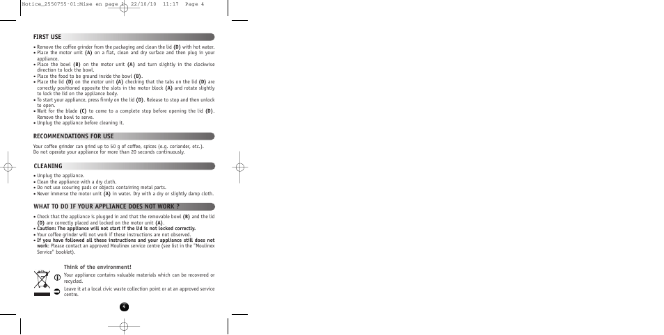 Moulinex KAFFEEMÜHLE AR100G User Manual | Page 6 / 38