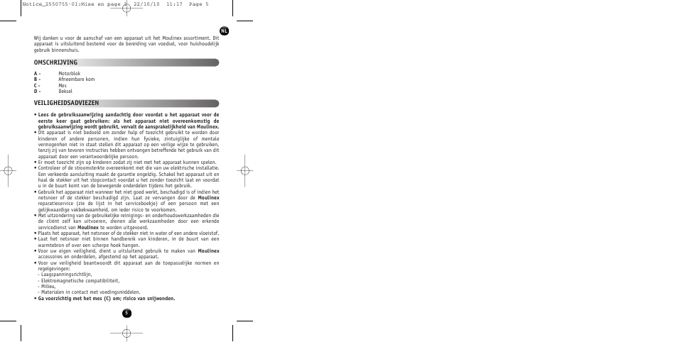 Omschrijving veiligheidsadviezen | Moulinex KAFFEEMÜHLE AR100G User Manual | Page 7 / 38