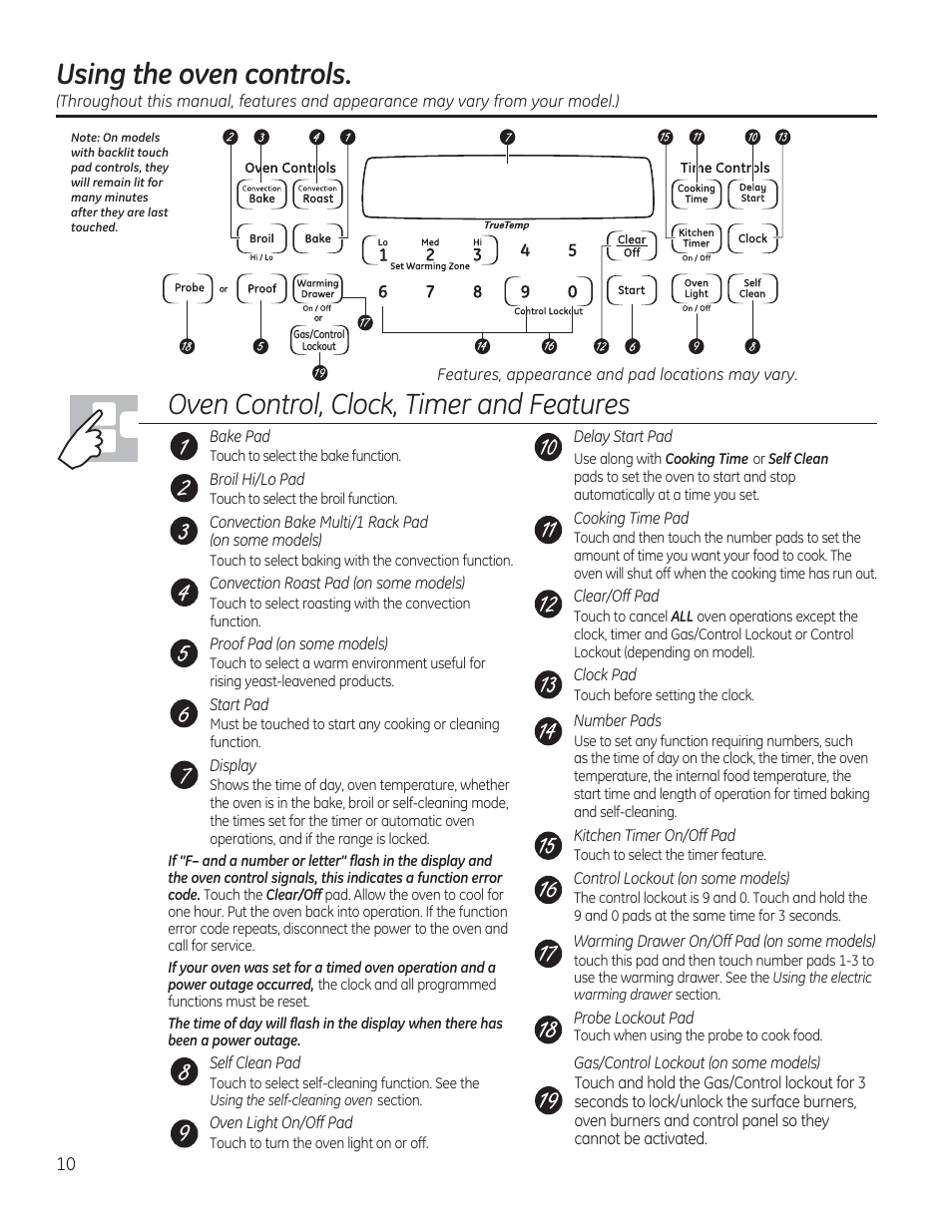 Using the oven controls, Oven control, clock, timer and features | GE CGS975SEDSS User Manual | Page 10 / 128