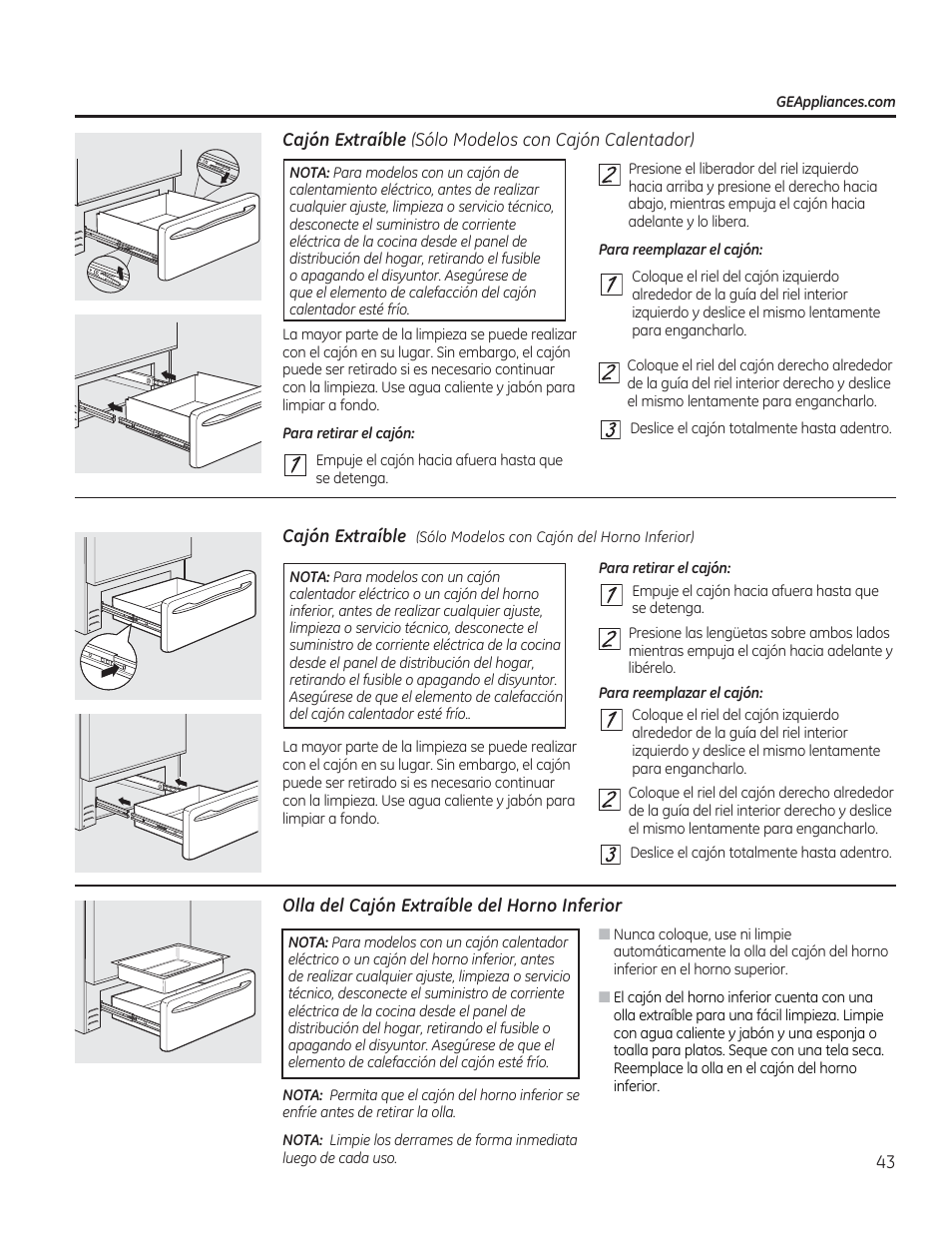 Olla del cajón extraíble del horno inferior | GE CGS975SEDSS User Manual | Page 107 / 128