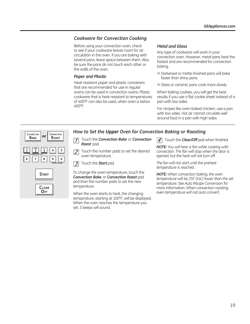Cookware for convection cooking | GE CGS975SEDSS User Manual | Page 19 / 128