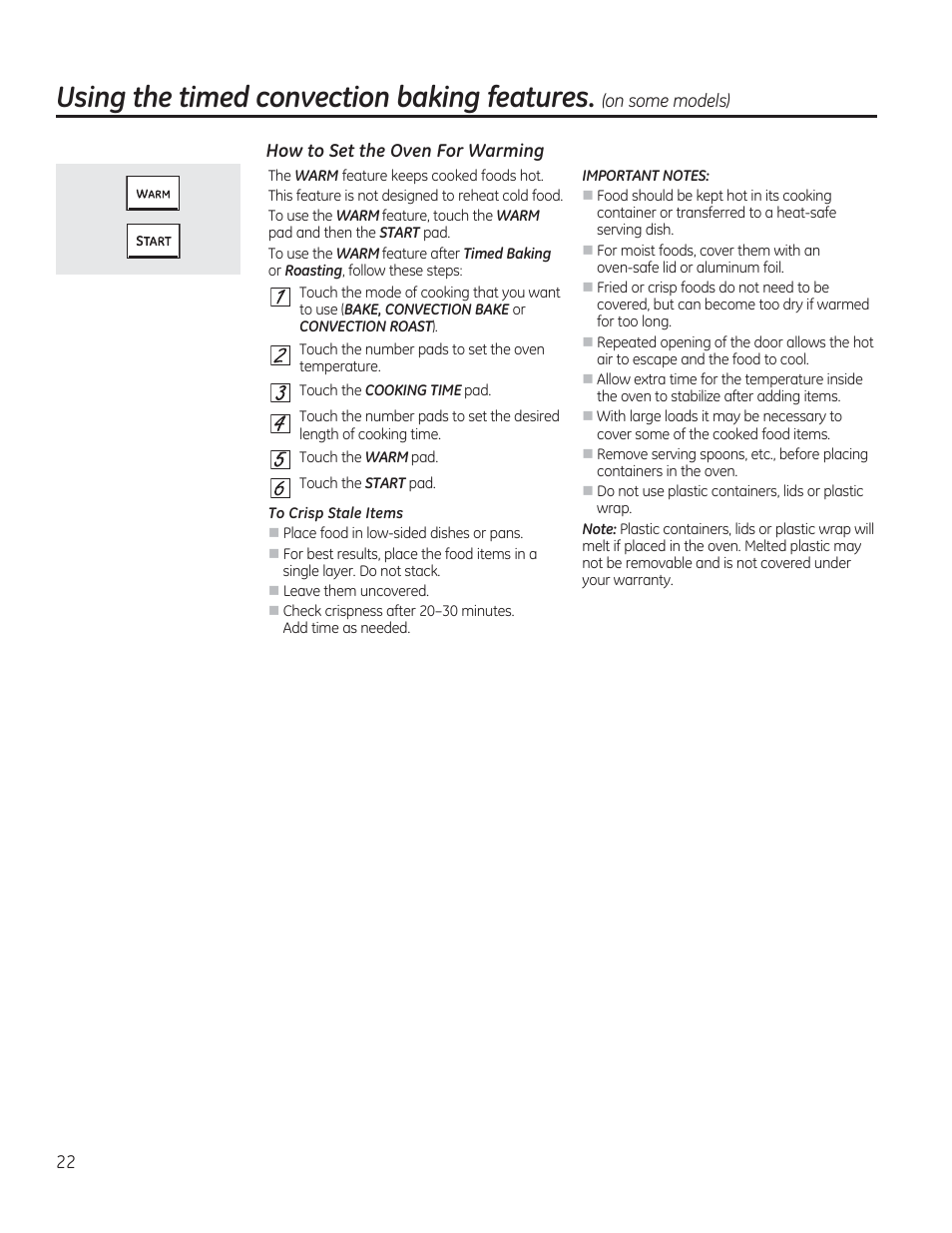 Using the timed convection baking features | GE CGS975SEDSS User Manual | Page 22 / 128