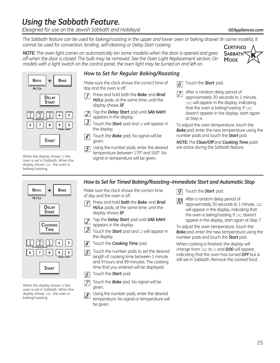 How to set for regular baking/roasting, И 0 и и и, Using the sabbath feature | GE CGS975SEDSS User Manual | Page 25 / 128