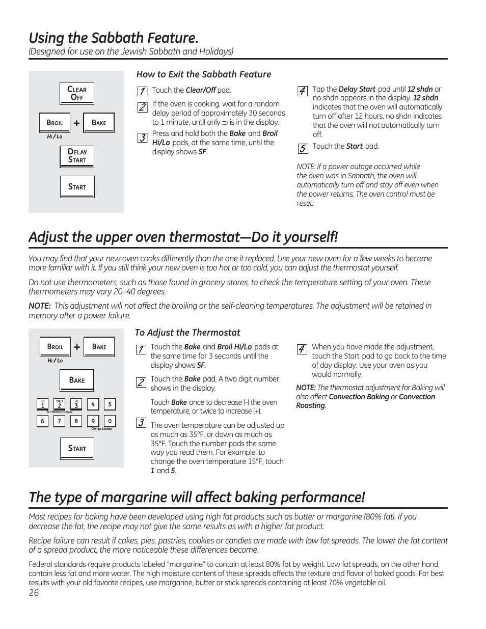 How to exit the sabbath feature, Adjust the upper oven thermostat—do it yourself, To adjust the thermostat | Using the sabbath feature | GE CGS975SEDSS User Manual | Page 26 / 128