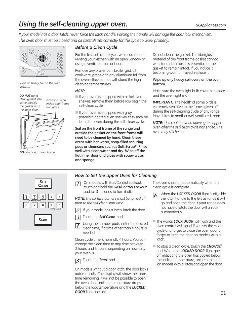 Before a clean cycle, Using the self-cleaning upper oven | GE CGS975SEDSS User Manual | Page 31 / 128