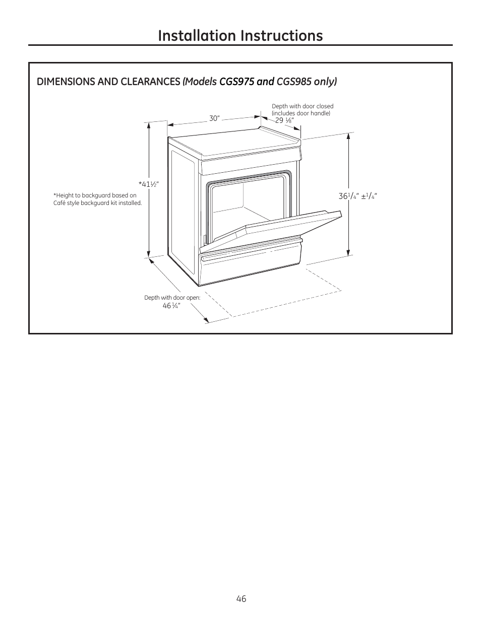 Installation instructions | GE CGS975SEDSS User Manual | Page 46 / 128