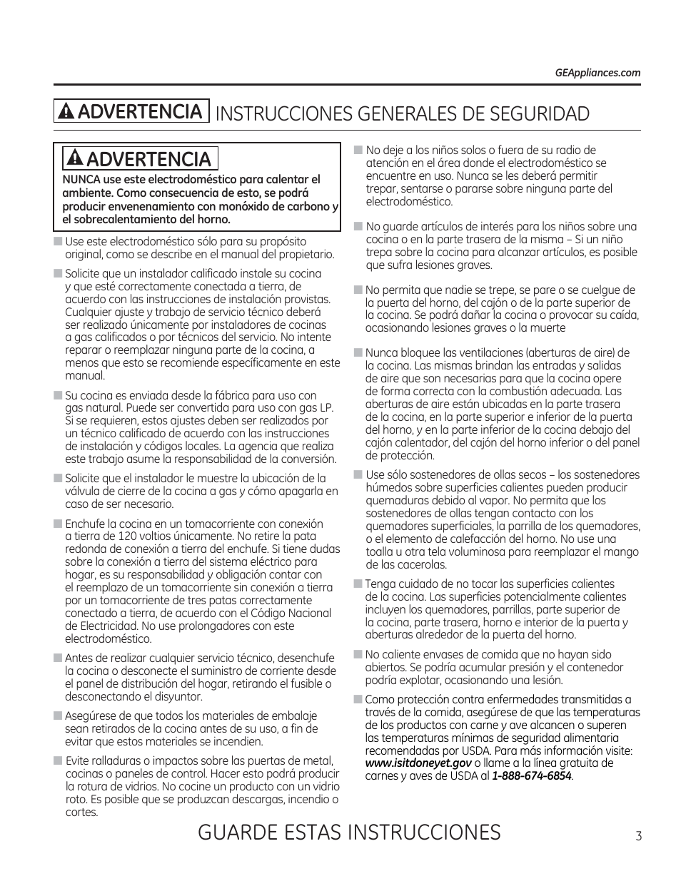 A advertencia instrucciones generales de seguridad, Guarde estas instrucciones | GE CGS975SEDSS User Manual | Page 67 / 128