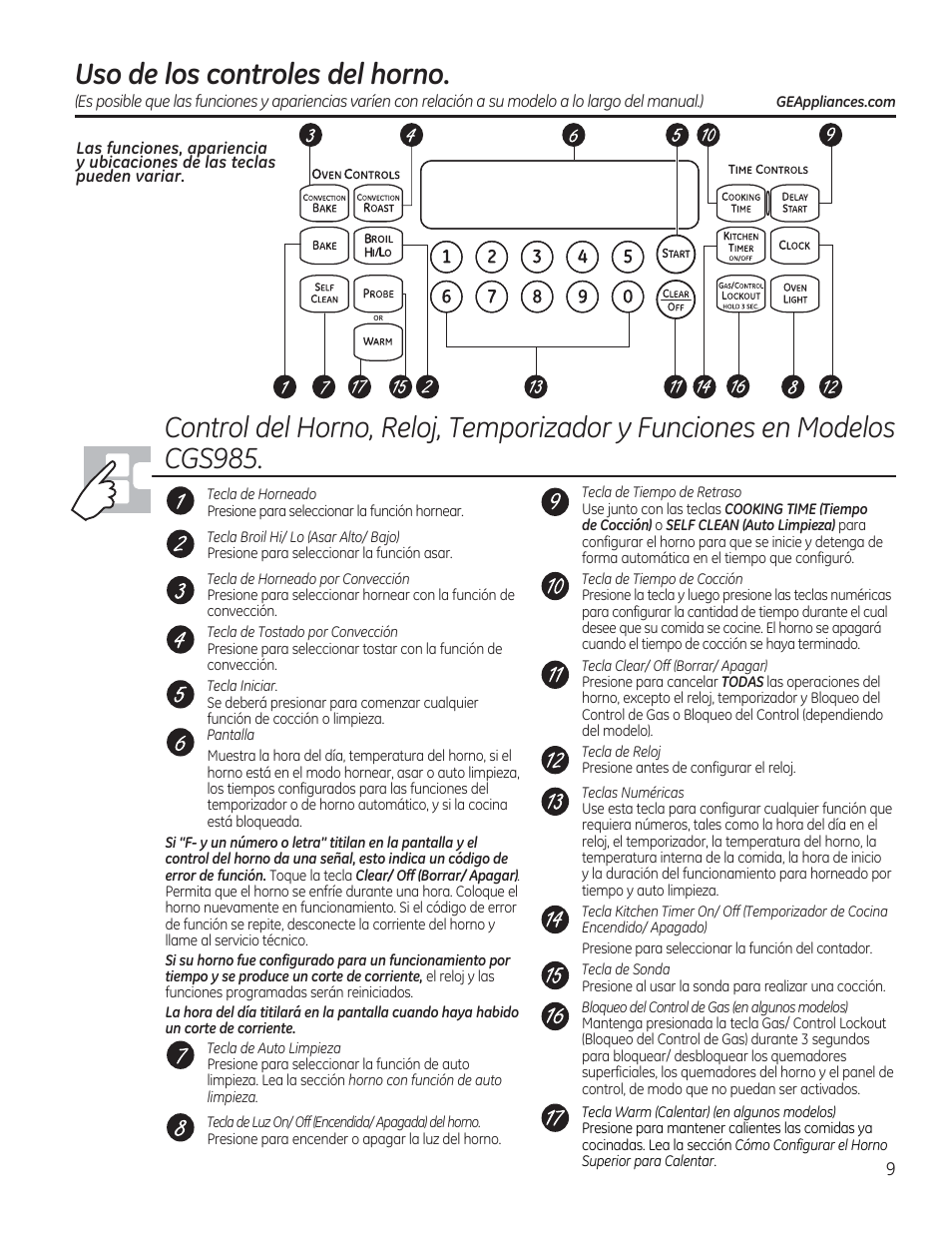 Uso de los controles del horno | GE CGS975SEDSS User Manual | Page 73 / 128