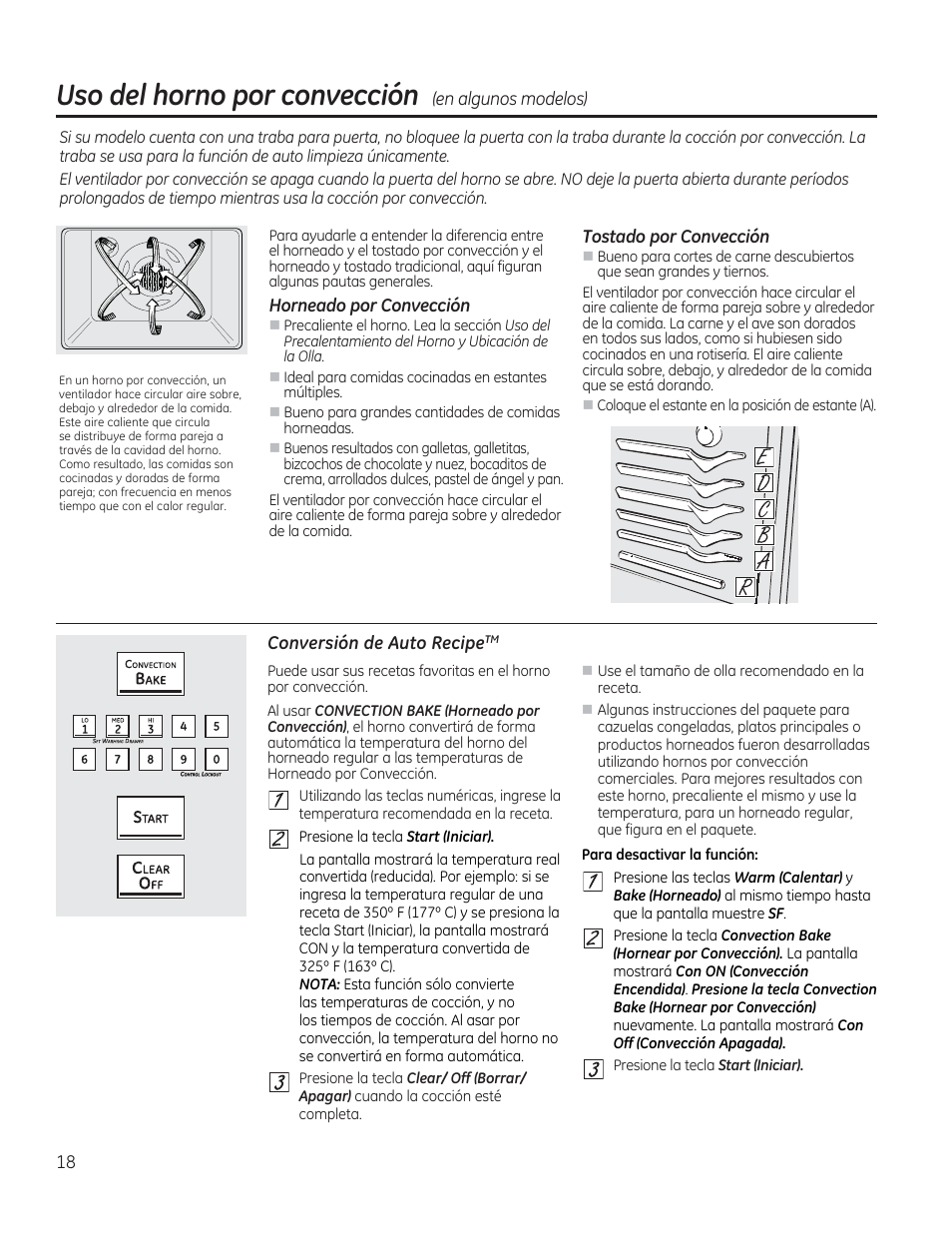 Horneado por convección, Tostado por convección, Conversión de auto recipe | Uso del horno por convección | GE CGS975SEDSS User Manual | Page 82 / 128