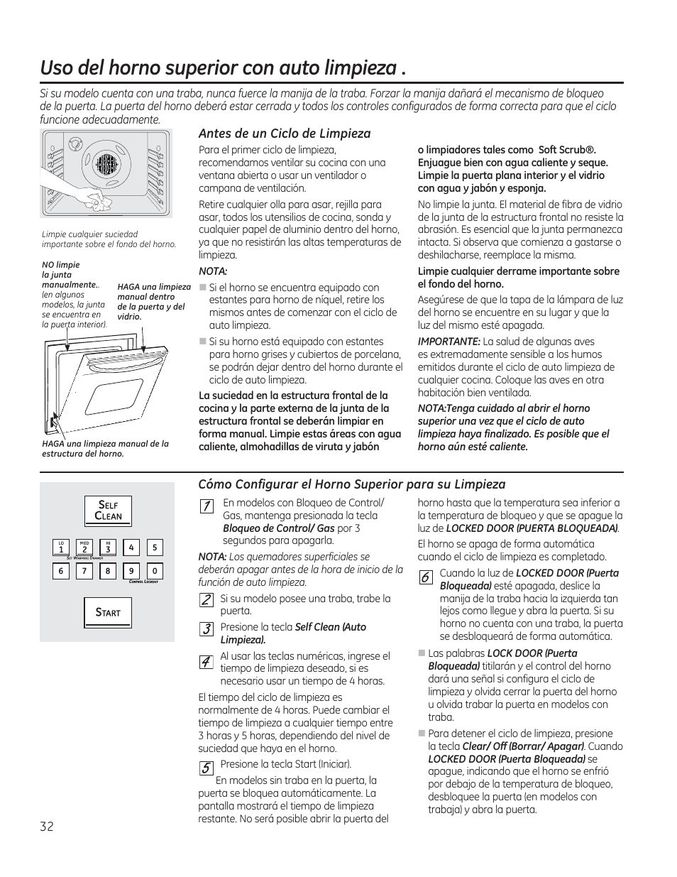 Uso del horno superior con auto limpieza, Antes de un ciclo de limpieza, Cómo configurar el horno superior para su limpieza | A s a | GE CGS975SEDSS User Manual | Page 96 / 128