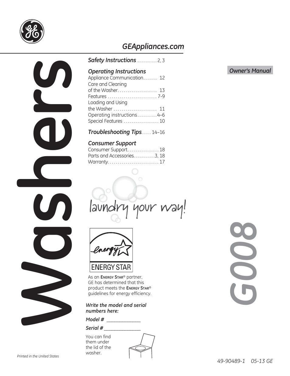 GE GTWS8655DMC User Manual | 36 pages
