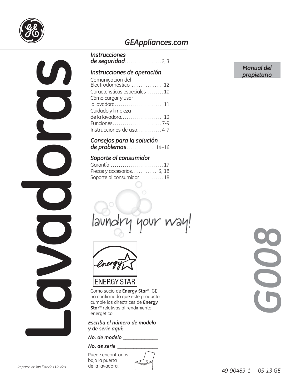 Lavadoras, G008 | GE GTWS8655DMC User Manual | Page 19 / 36