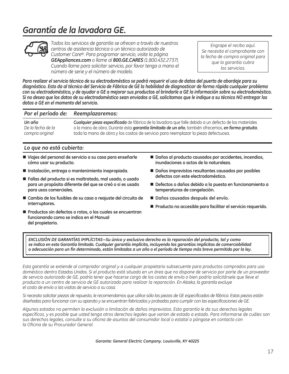 Garantía de la lavadora ge | GE GTWS8655DMC User Manual | Page 35 / 36