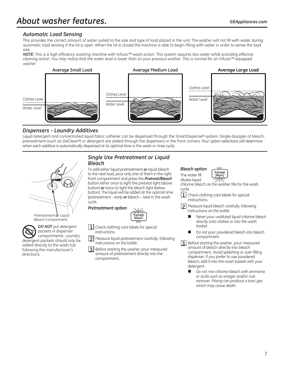 About washer features | GE GTWS8655DMC User Manual | Page 7 / 36