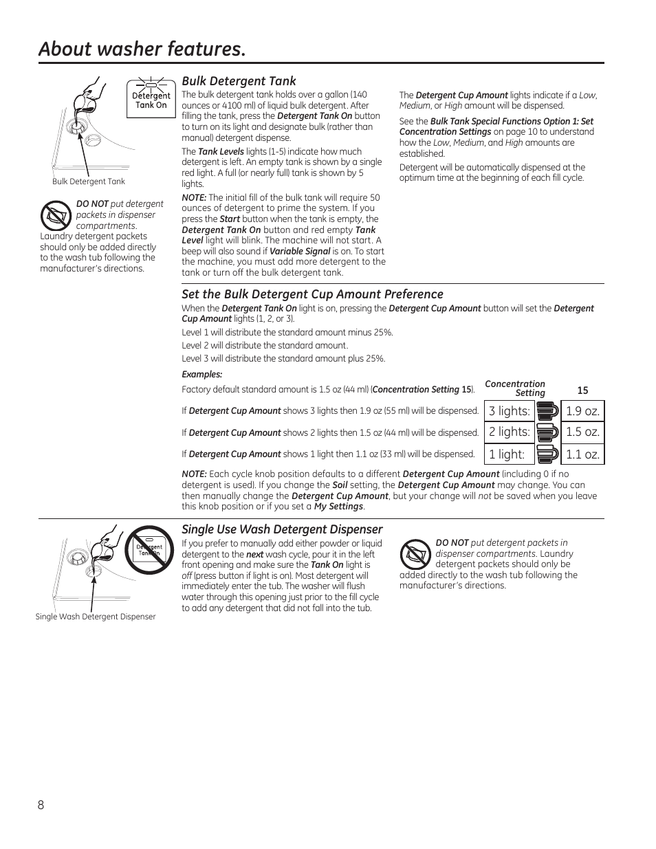 About washer features | GE GTWS8655DMC User Manual | Page 8 / 36