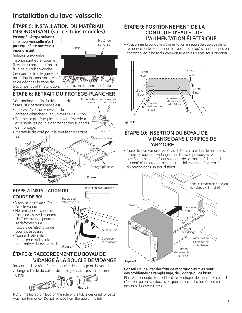 Installation du lave-vaisselle, Étape 6: retrait du protège-plancher, Étape 7: installation du coude de 90 | GE PDT750SSFSS User Manual | Page 23 / 48