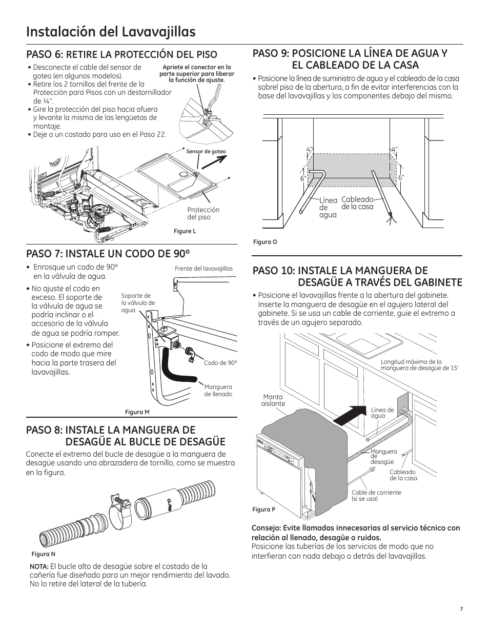 Instalación del lavavajillas, Paso 7: instale un codo de 90º, Paso 6 | Retire la protección del piso | GE PDT750SSFSS User Manual | Page 39 / 48