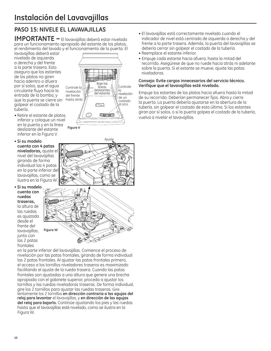 Instalación del lavavajillas, Importante, Paso 15: nivele el lavavajillas | GE PDT750SSFSS User Manual | Page 42 / 48