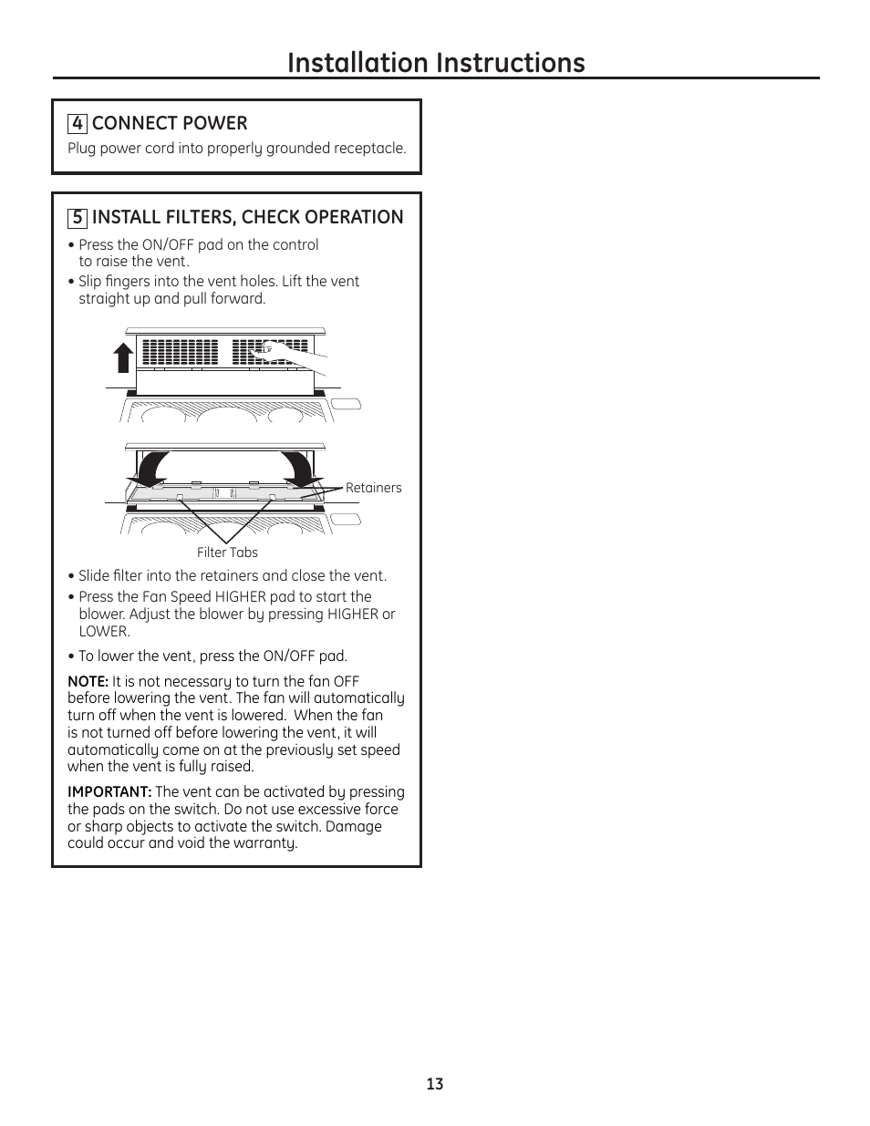 Installation instructions | GE PVB94STSS User Manual | Page 13 / 16