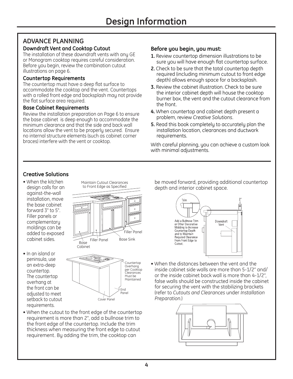 Design information, Advance planning | GE PVB94STSS User Manual | Page 4 / 16