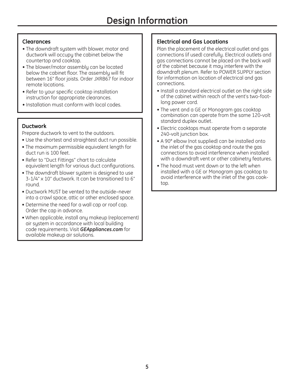 Design information | GE PVB94STSS User Manual | Page 5 / 16