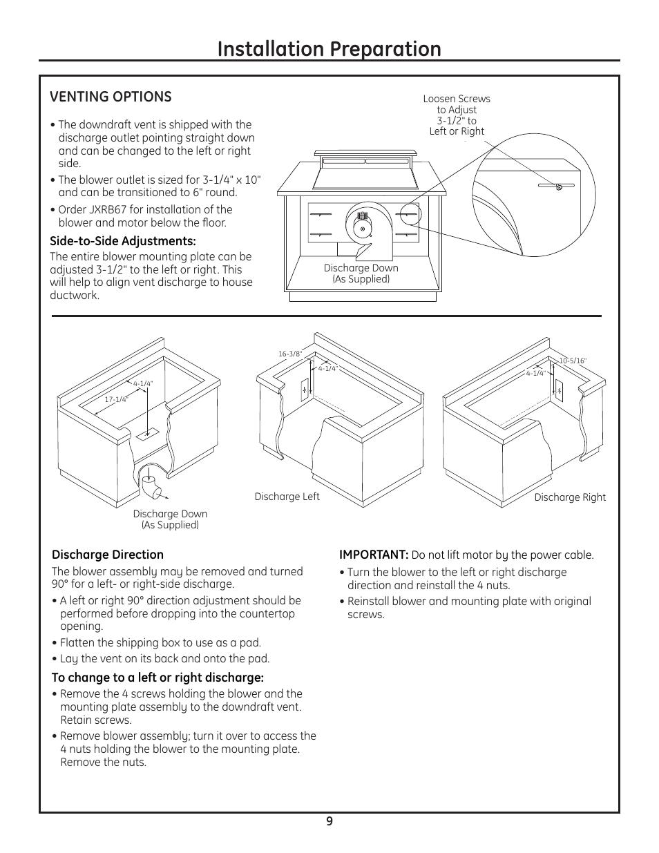Installation preparation, Venting options | GE PVB94STSS User Manual | Page 9 / 16