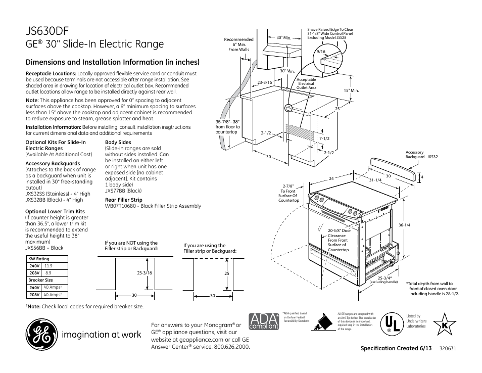 GE JS630DFCC User Manual | 2 pages