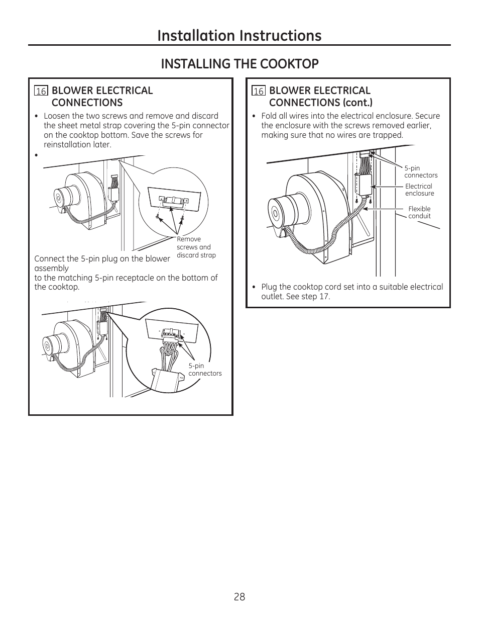 Installation instructions, Installing the cooktop | GE PGP989SNSS User Manual | Page 28 / 72