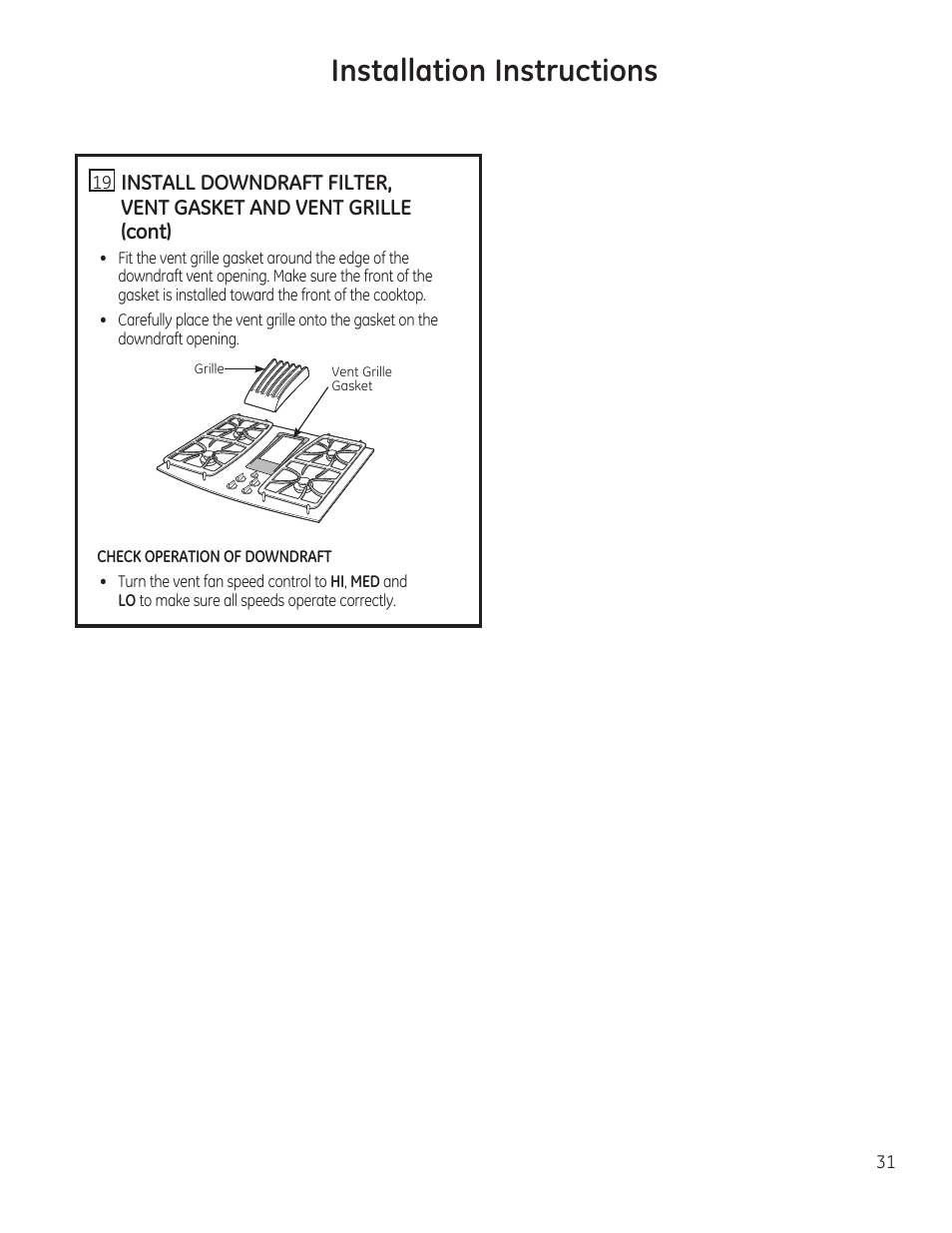 Installation instructions | GE PGP989SNSS User Manual | Page 31 / 72