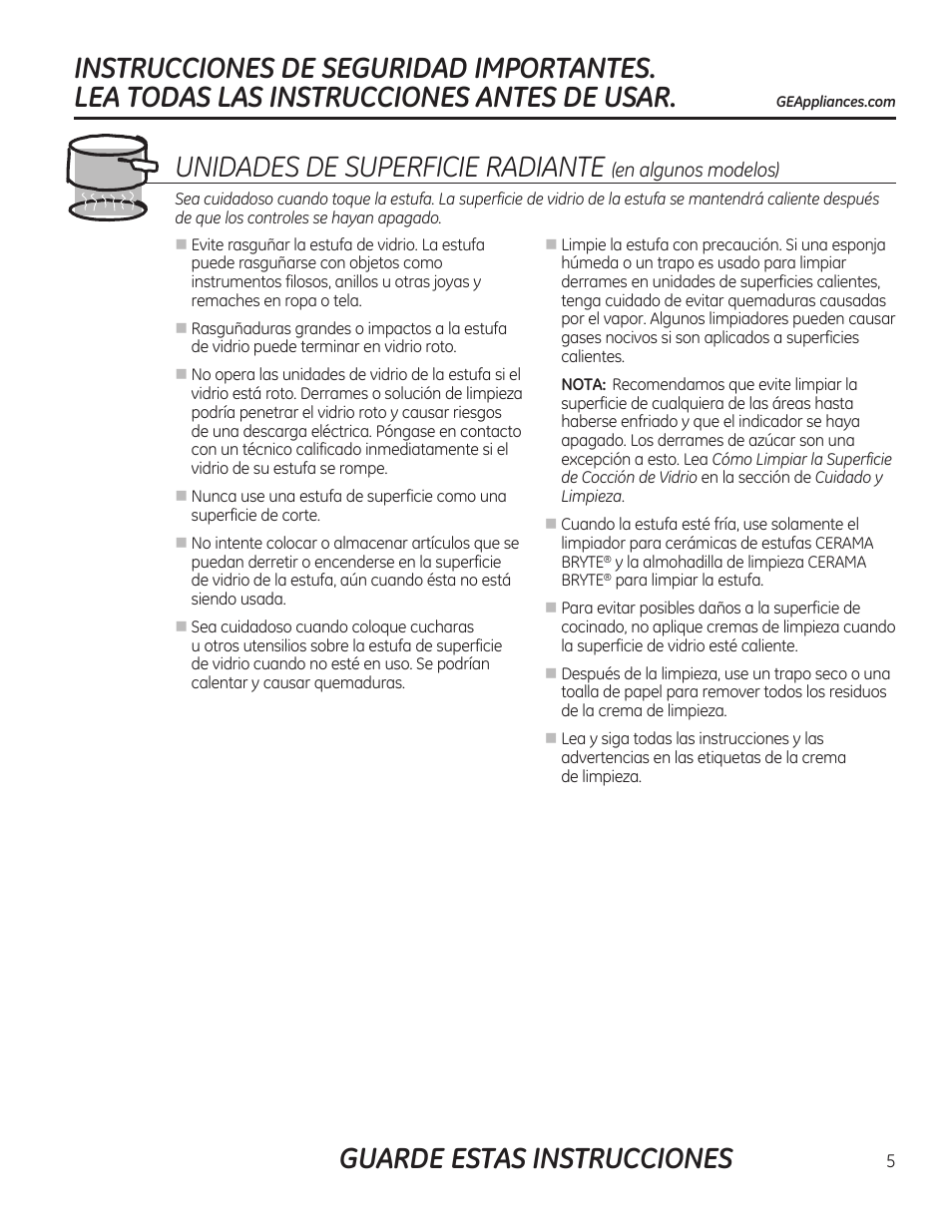 Unidades de superficie radiante | GE PGP989SNSS User Manual | Page 41 / 72