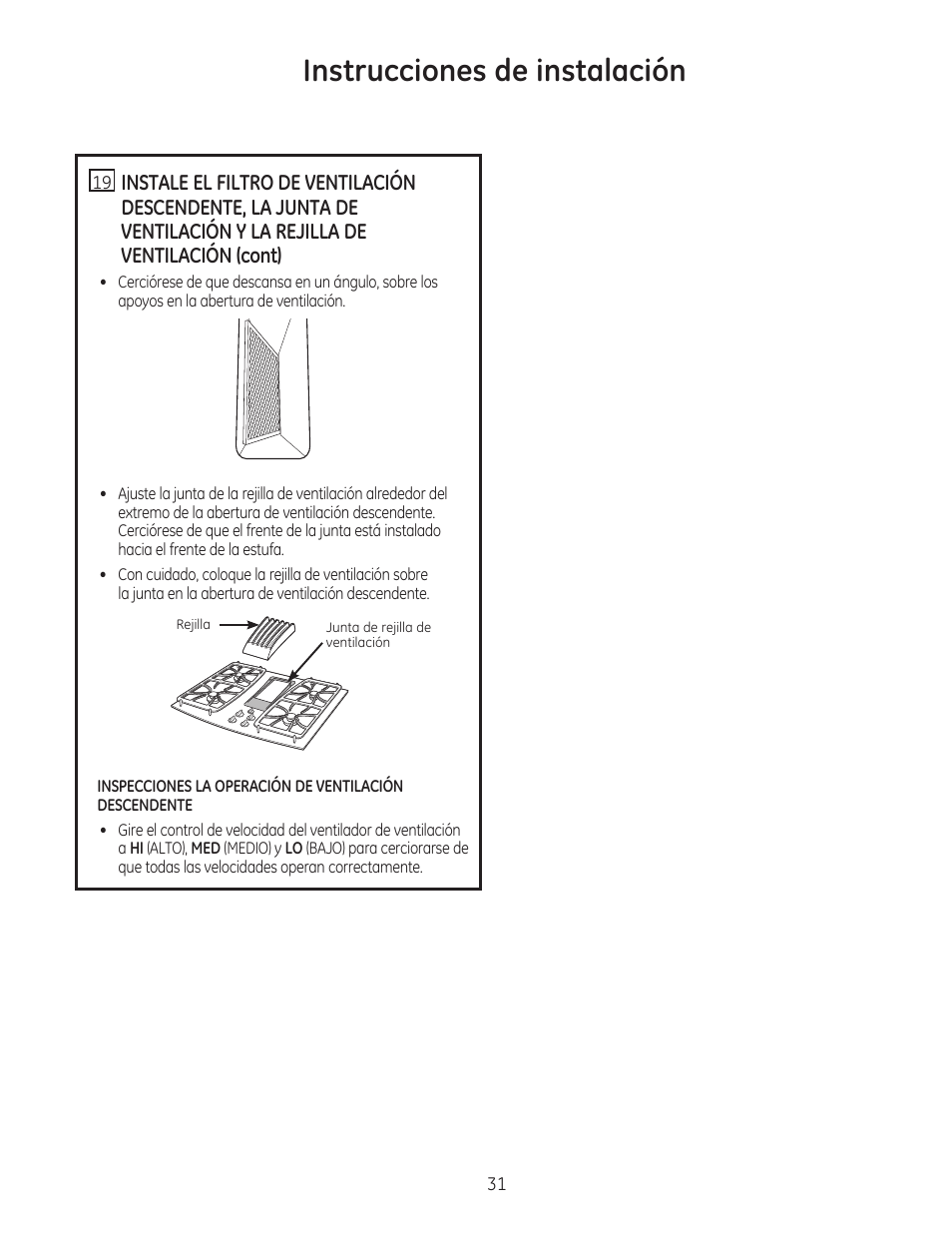 Instrucciones de instalación | GE PGP989SNSS User Manual | Page 67 / 72