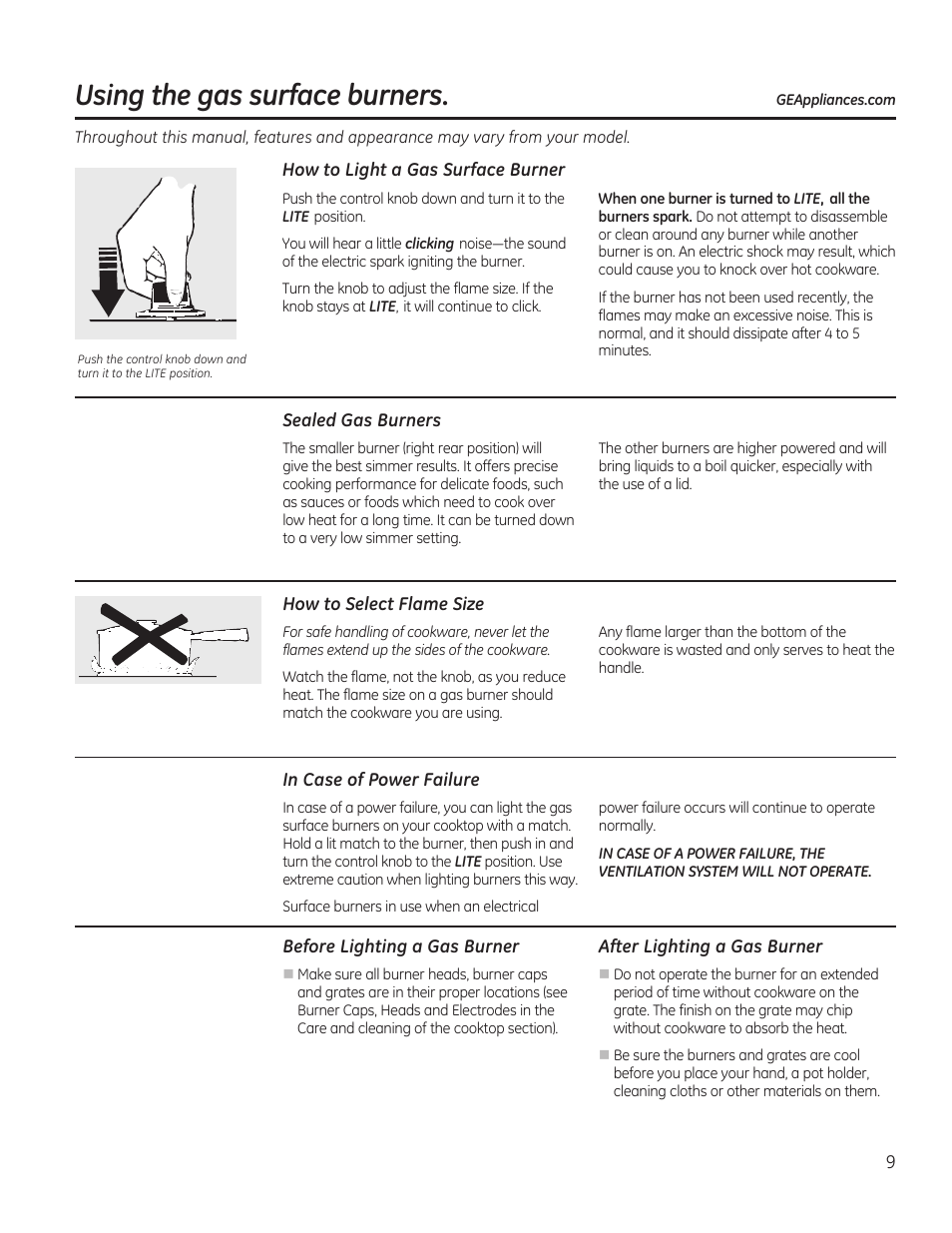 Using the gas surface burners | GE PGP989SNSS User Manual | Page 9 / 72