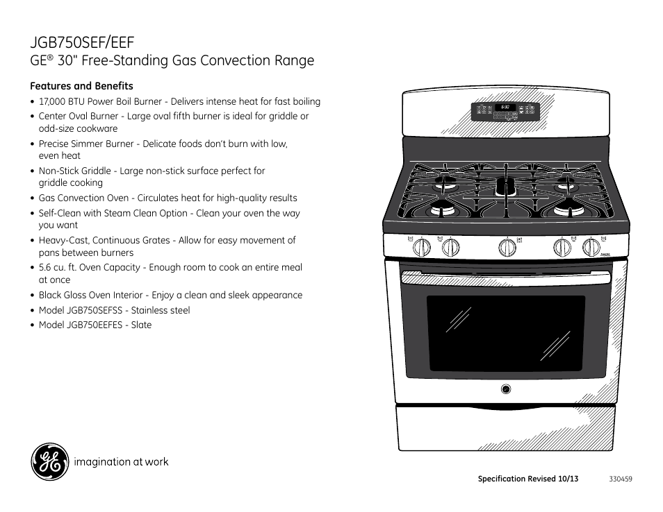 Jgb750sef/eef, 30" free-standing gas convection range | GE JGB750SEFSS User Manual | Page 2 / 2