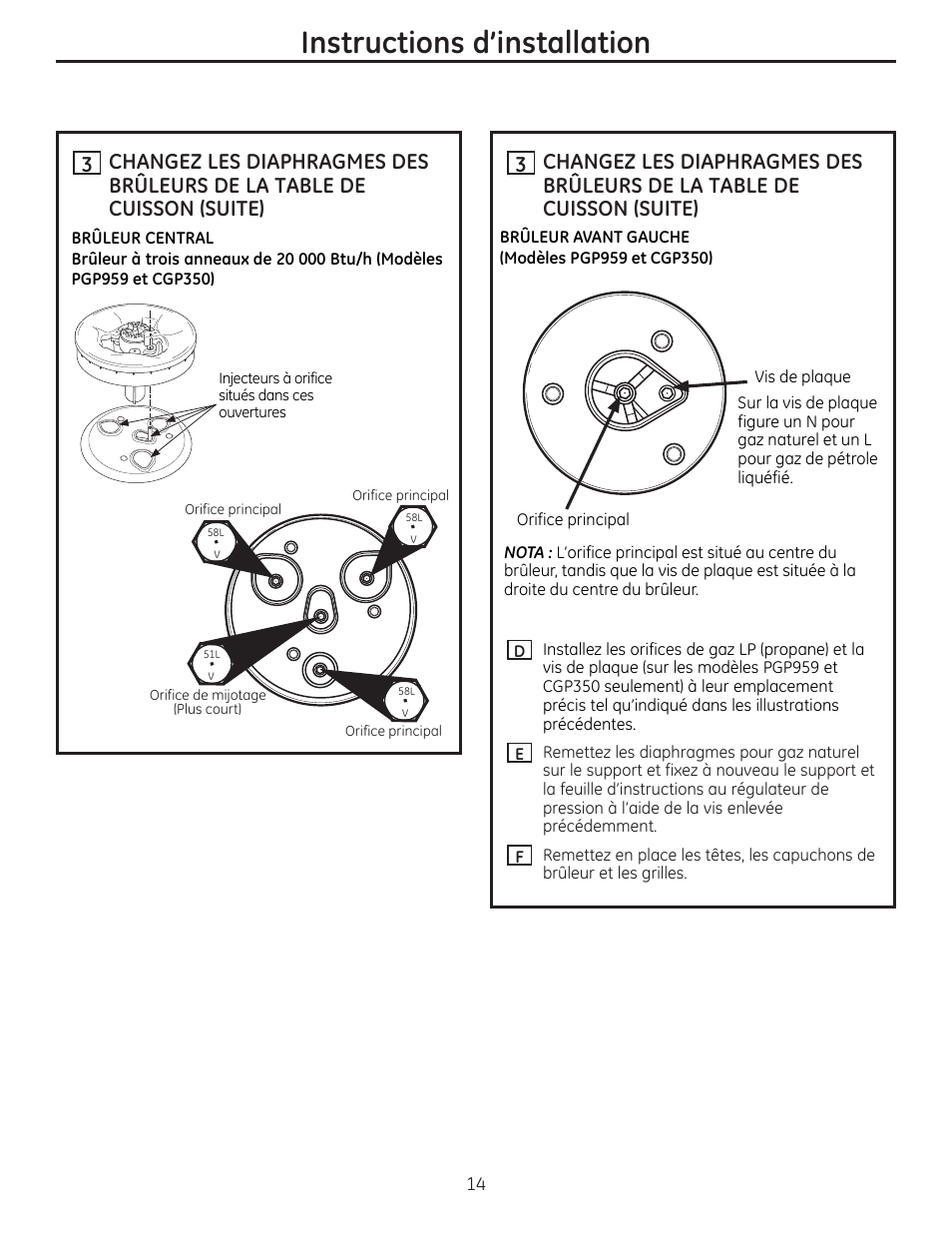 Instructions d'installation | GE PGP959SETSS User Manual | Page 30 / 48