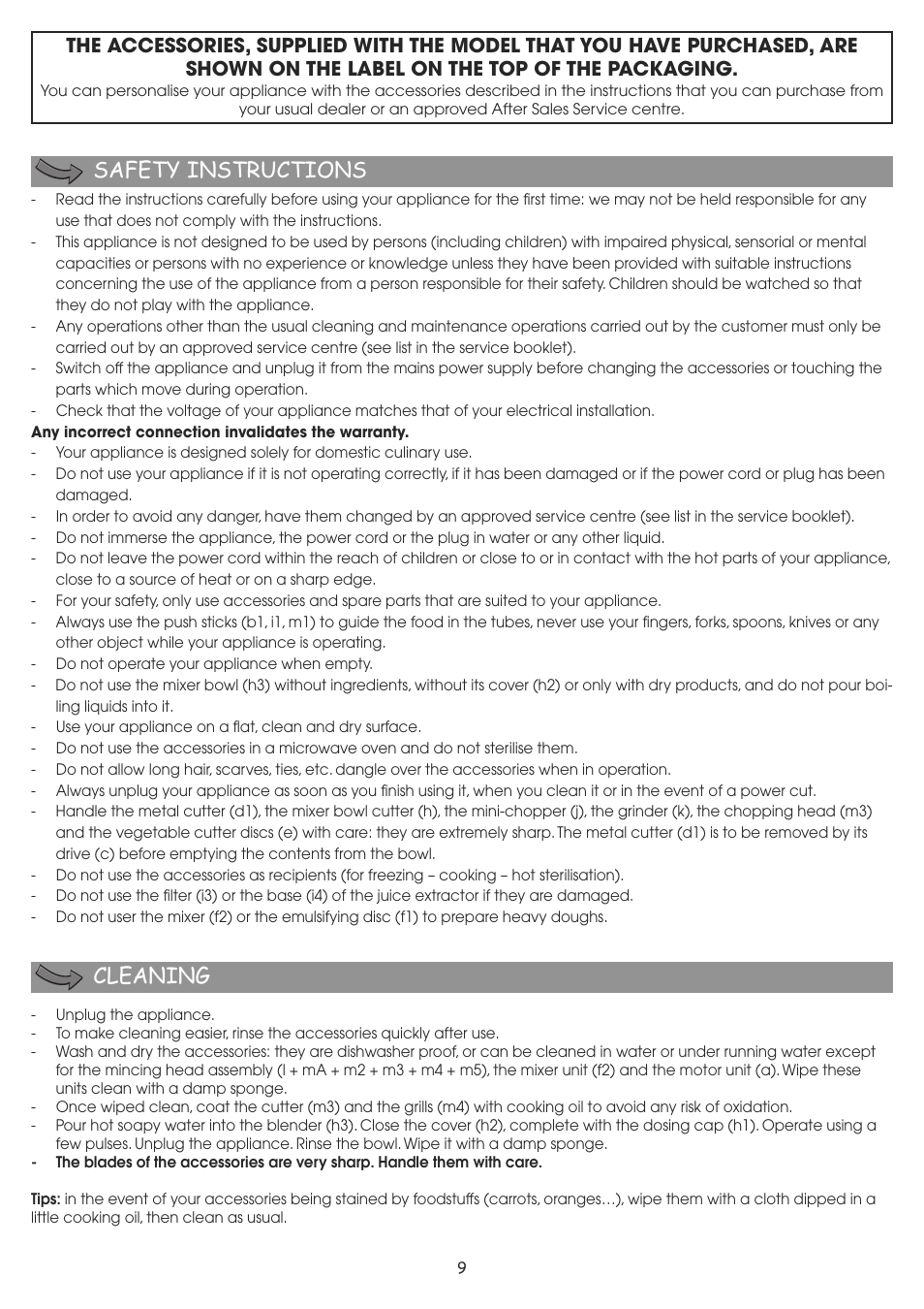 Safety instructions cleaning | Moulinex MASTERCHEF 8000 FP657G User Manual | Page 12 / 70
