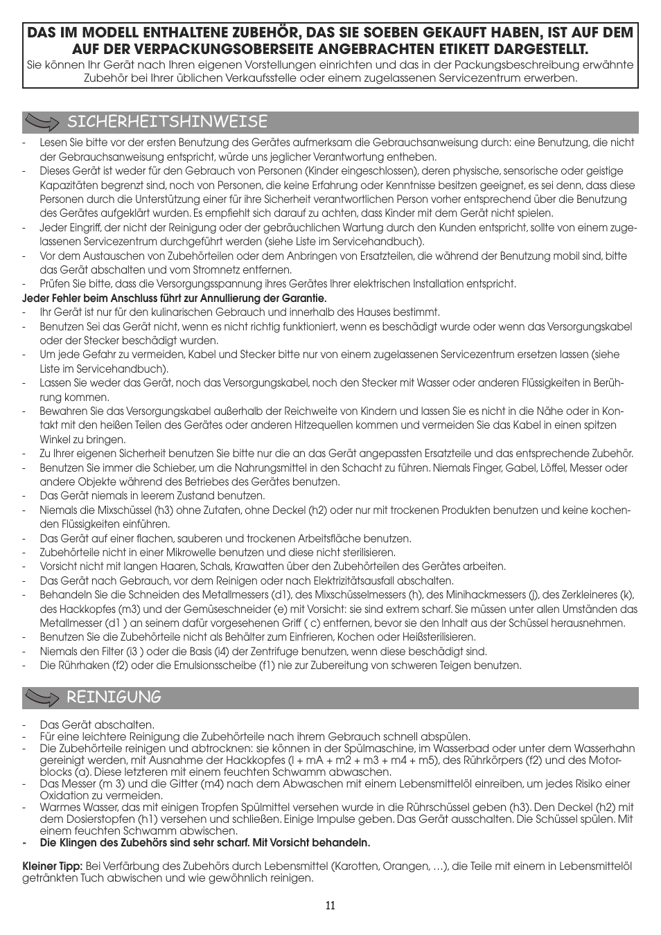 Sicherheitshinweise reinigung | Moulinex MASTERCHEF 8000 FP657G User Manual | Page 14 / 70