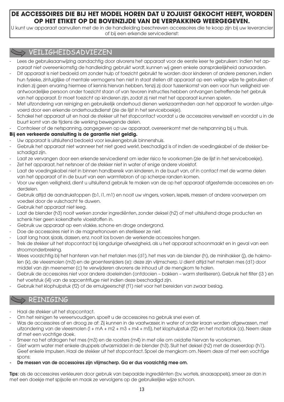 Veiligheidsadviezen reiniging | Moulinex MASTERCHEF 8000 FP657G User Manual | Page 16 / 70
