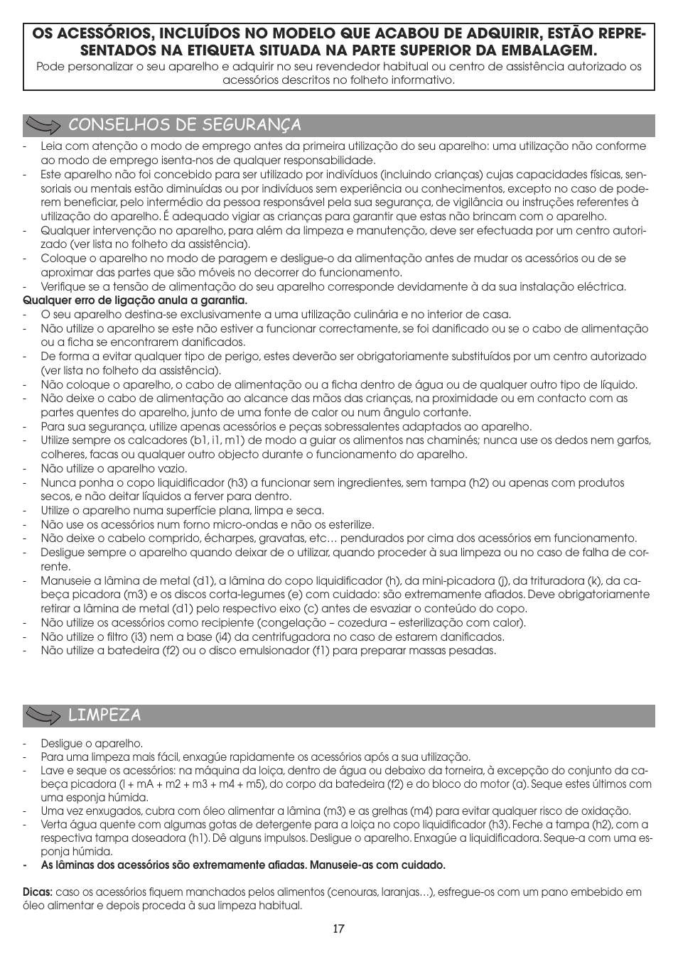 Conselhos de segurança limpeza | Moulinex MASTERCHEF 8000 FP657G User Manual | Page 20 / 70