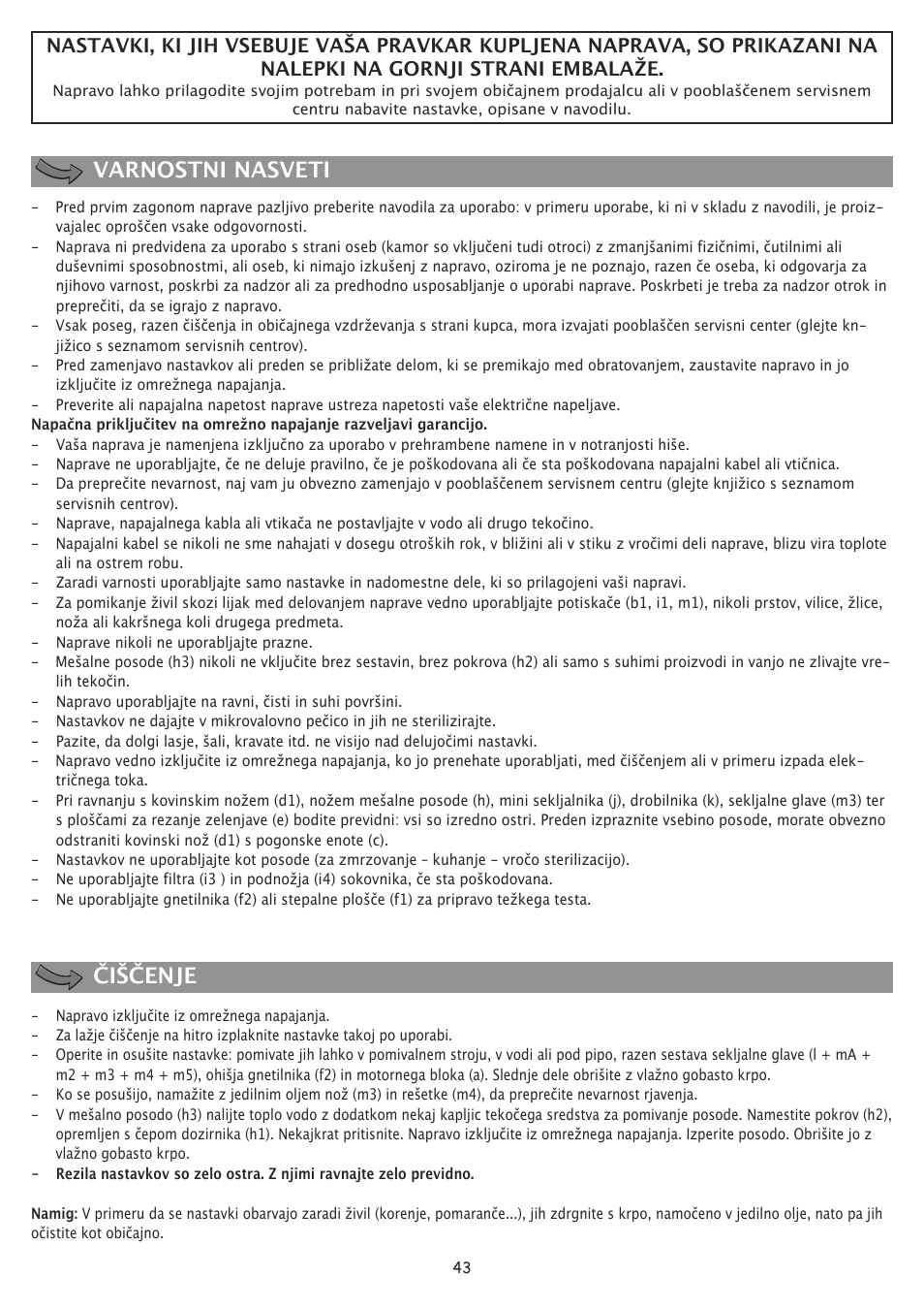 Varnostni nasveti čiščenje | Moulinex MASTERCHEF 8000 FP657G User Manual | Page 46 / 70