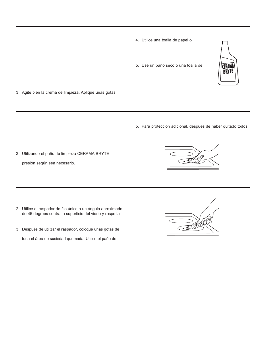 Cómo limpiar la estufa de vidrio, Limpieza normal de uso diario, Residuos pegados | Residuos pegados rebeldes | GE PS920SFSS User Manual | Page 57 / 64