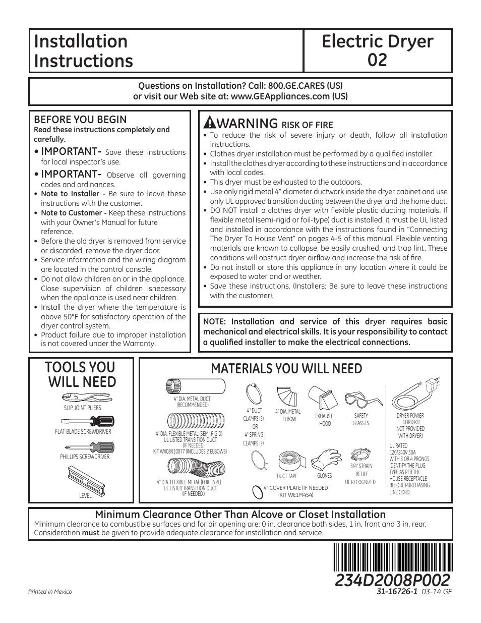 GE GFDN120EDWW User Manual | 16 pages